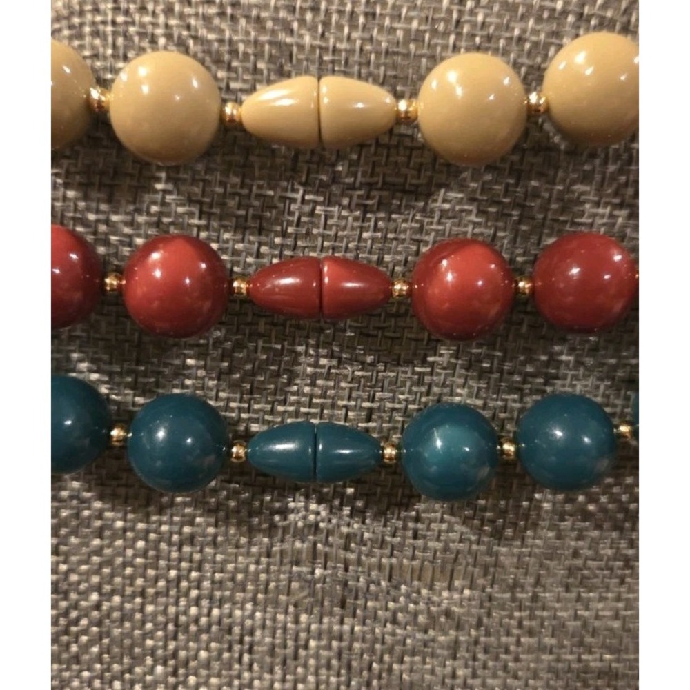 3 beaded necklaces 28" in teal burgandy, taupe-Gold Tone Spacers And Screw Close - Picture 2 of 4